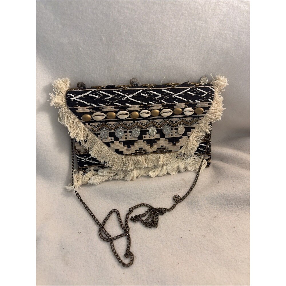 Express Boho Beaded Crossbody Envelope Bag Purse Fringe Western Hippie Aztec